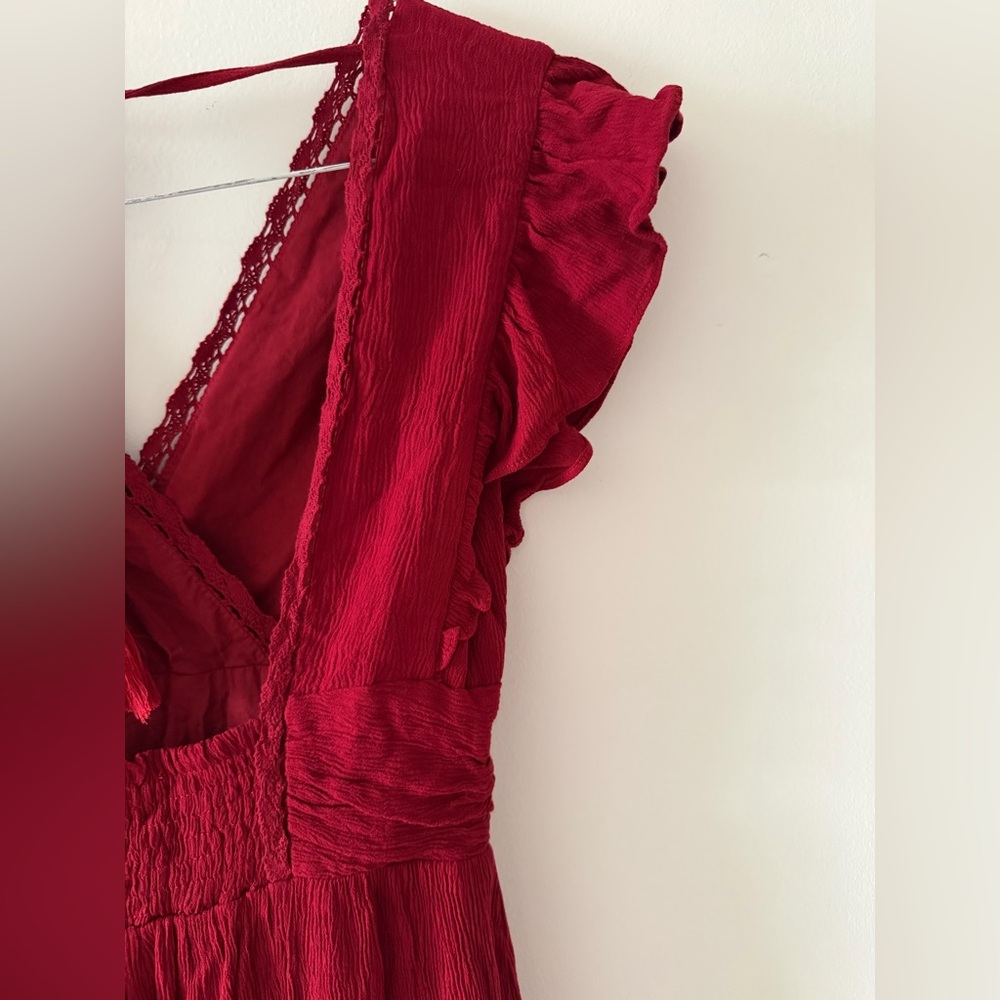 NWT Altar’d State Midi Ruffle Dress in Burgundy Red Size XS Holiday Party Guest - Picture 16 of 16